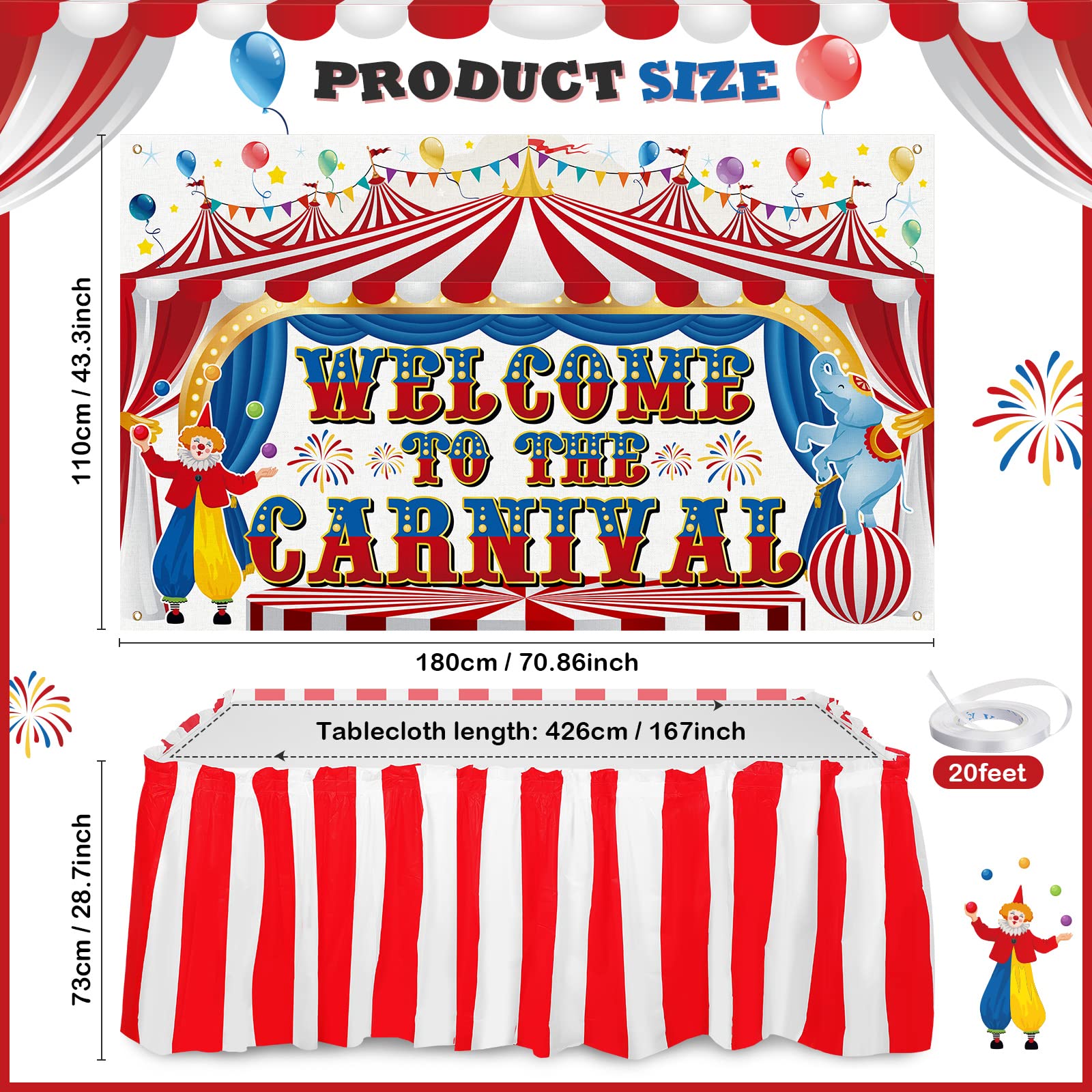 Large Carnival Circus Party Decorations 71 x 43 Inch, Welcome to The