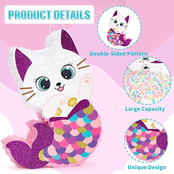 Cat Piñata Kitten Mermaid Birthday Party Decorations Kids Mermaid