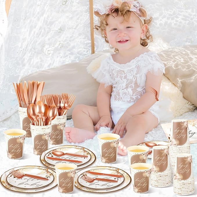Dandat 350 Pcs Baby Shower Plates Set Baby Shower Party Supplies