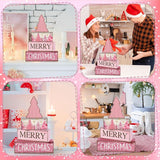 4 Pcs Christmas Table Decoration Wooden Pink Christmas Tree