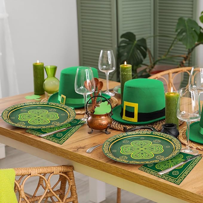 48 pcs St Patrick's Day Tableware Sets 9 Inch Shamrock Clover