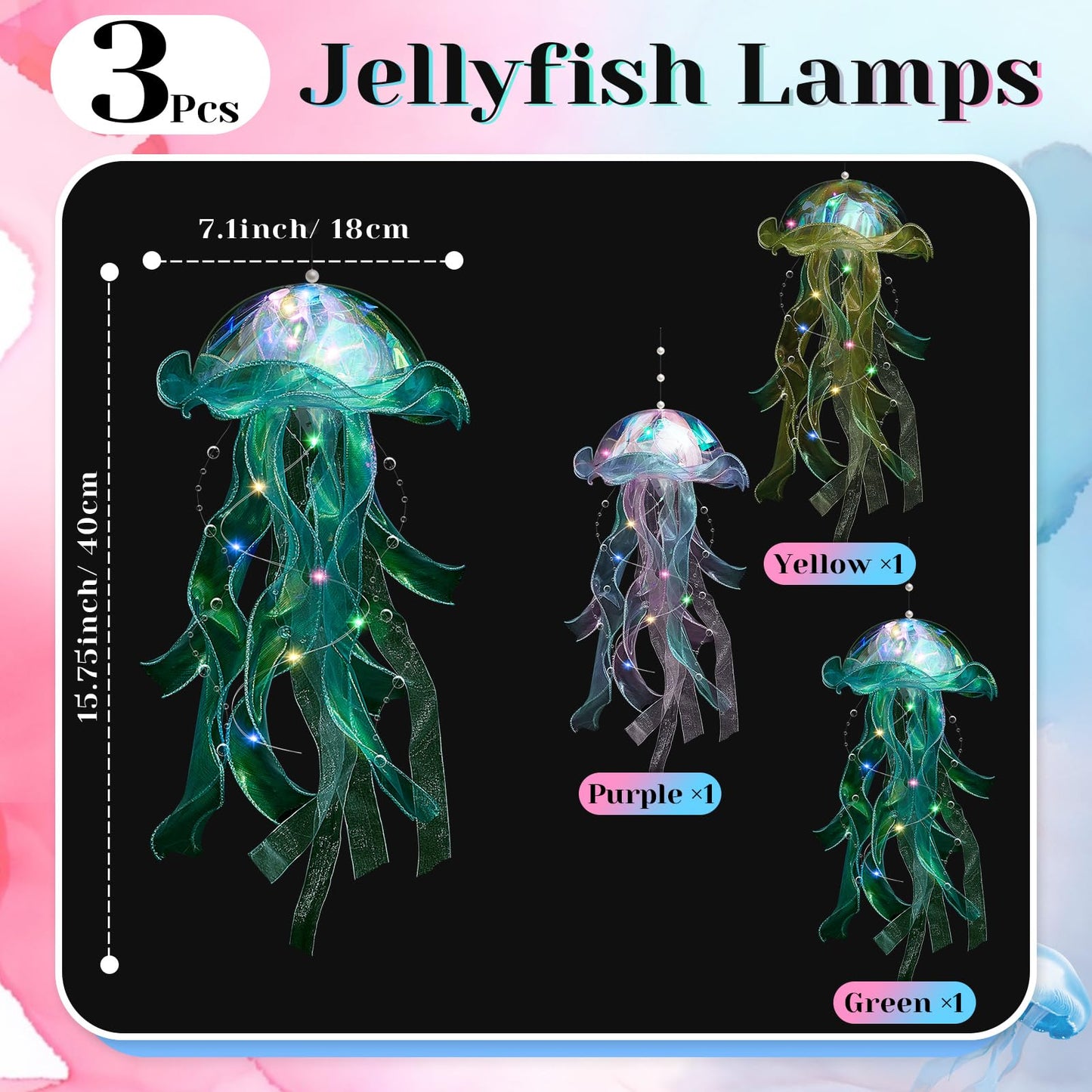 Rossesay 3 Pcs Jellyfish Lamp Colorful Jelly Fish Light Hanging