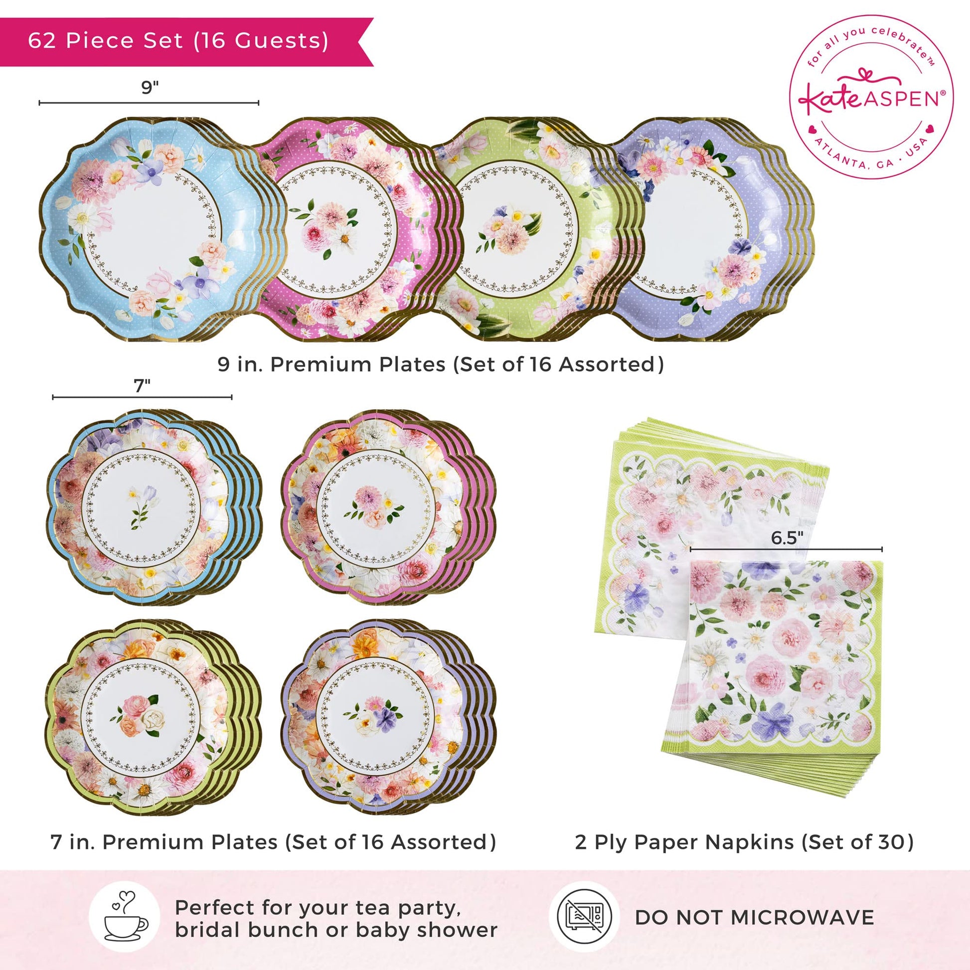 Kate Aspen Tea Party Decorations, Colorful Pastel Plates And Napkins
