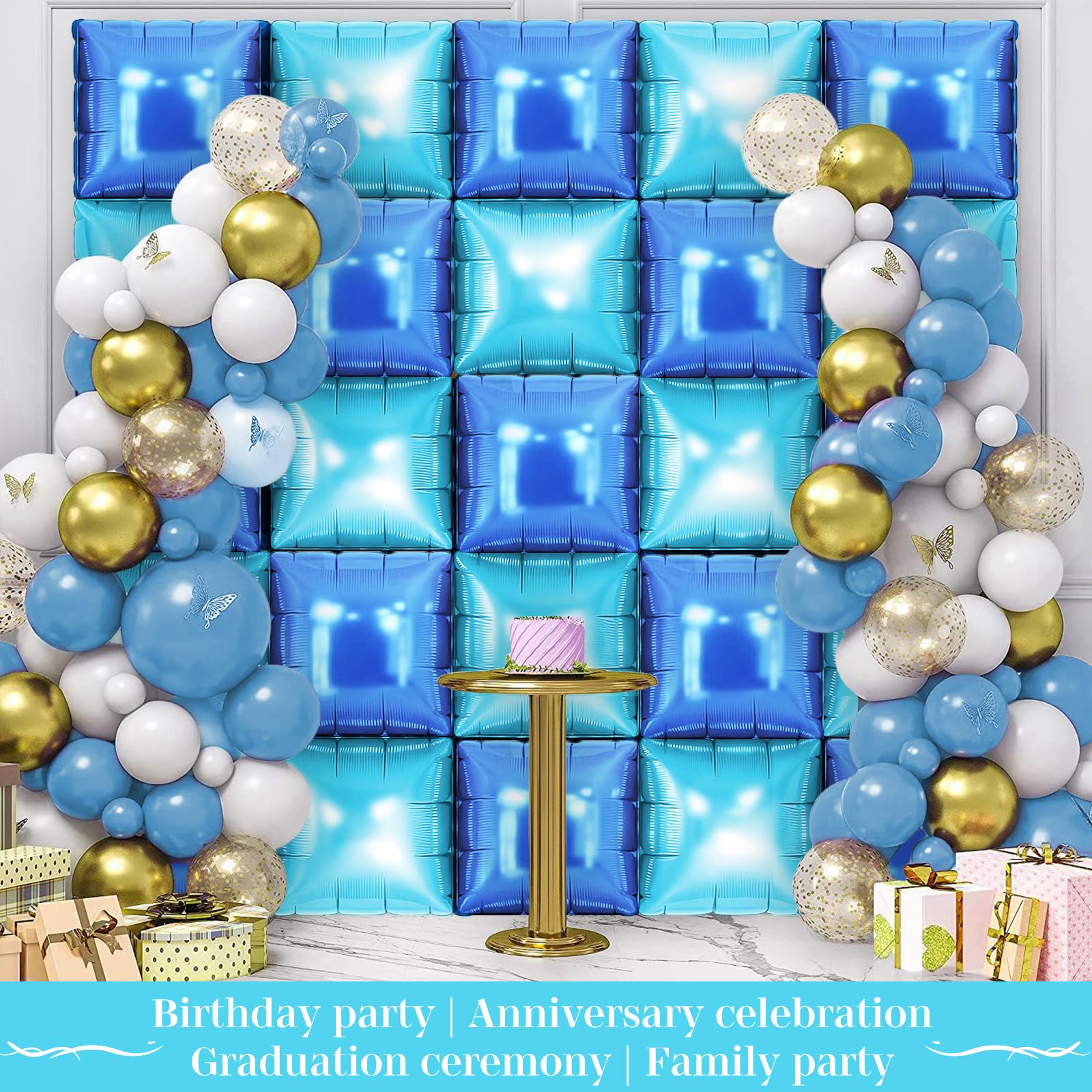LightBlue and Blue Square Foil Balloons 25 Pcs Metallic LightBlue and