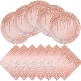 Pink Rose Gold Birthday Decorations Dessert Plates and Napkins for