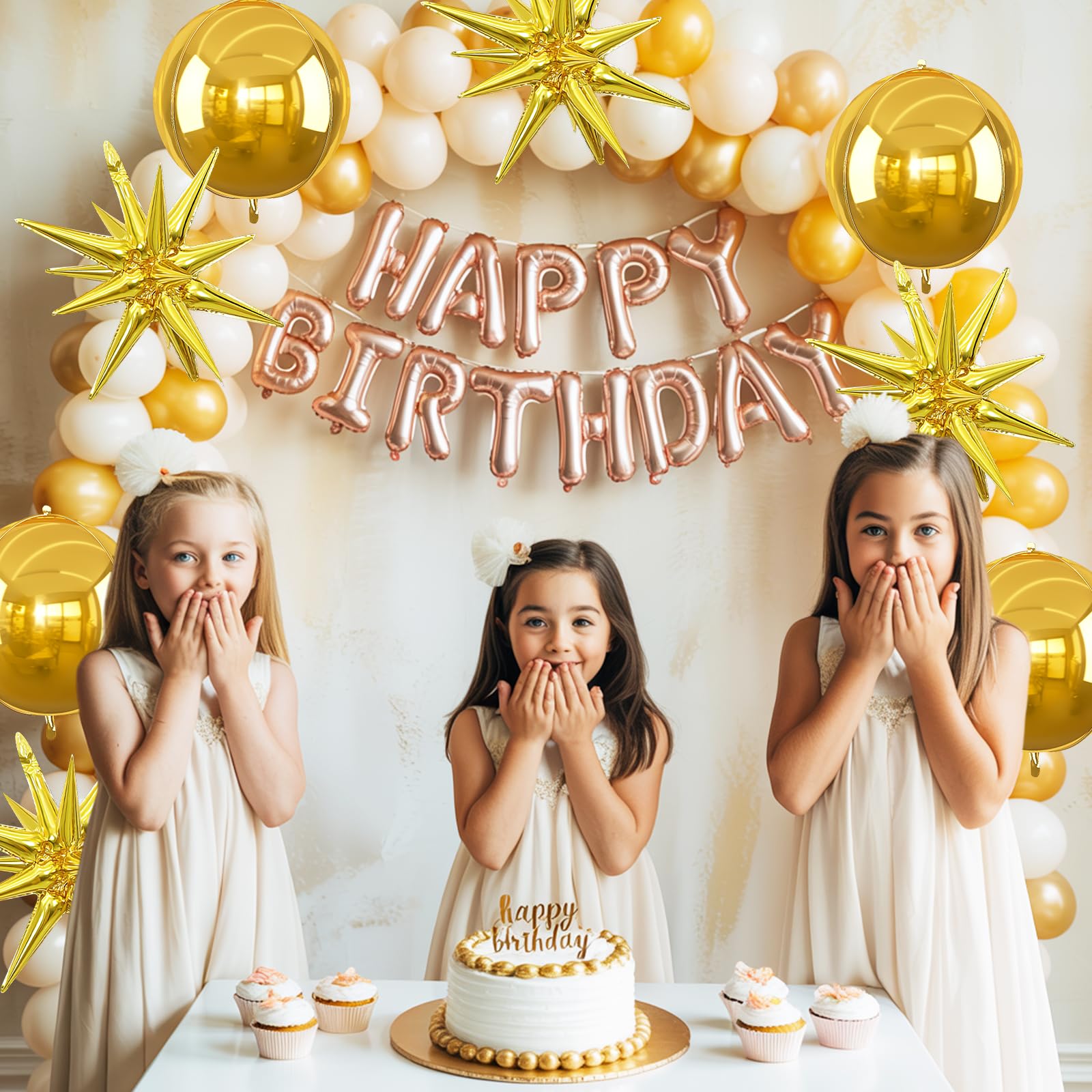6Pcs Gold Foil Balloons,22Inch Gold 4D Round Ball Balloon and