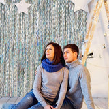 2 Pack Silver Backdrop Curtain Tinsel Streamers Sparkle Metallic Wavy