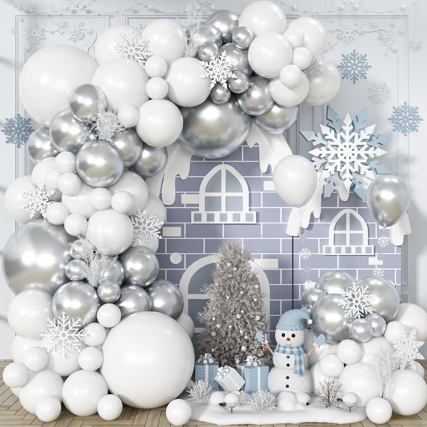 Silver and White Balloon Garland Kit, Metallic Silver White Balloon