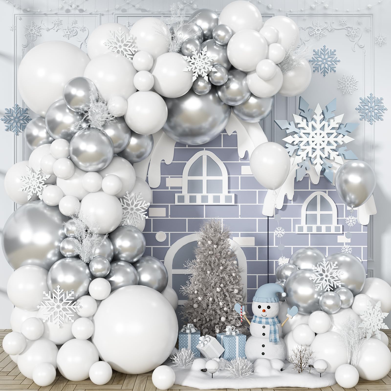 Silver and White Balloon Garland Kit, Metallic Silver White Balloon