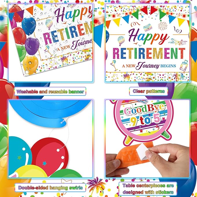 20pcs Retirement Party Decorations for Women Men Colorful Happy