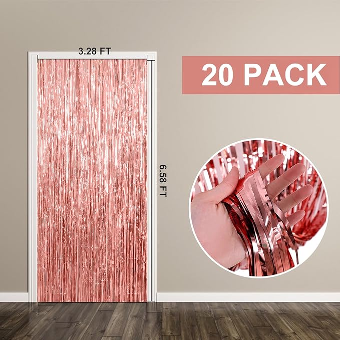 20 Pack Foil Curtain Backdrop Rose Gold Metallic Tinsel Foil Fringe