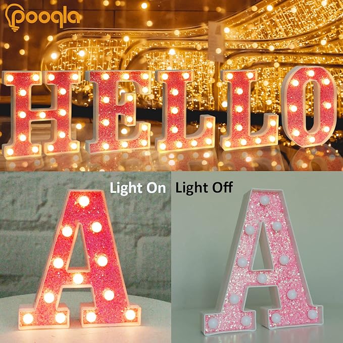 Pooqla LED Marquee Letter Lights, Light Up Pink Letters Glitter #17