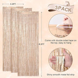 Voircoloria 3 Pack 3.3 x 8.2 ft Laser Champagne Foil Fringe Backdrop