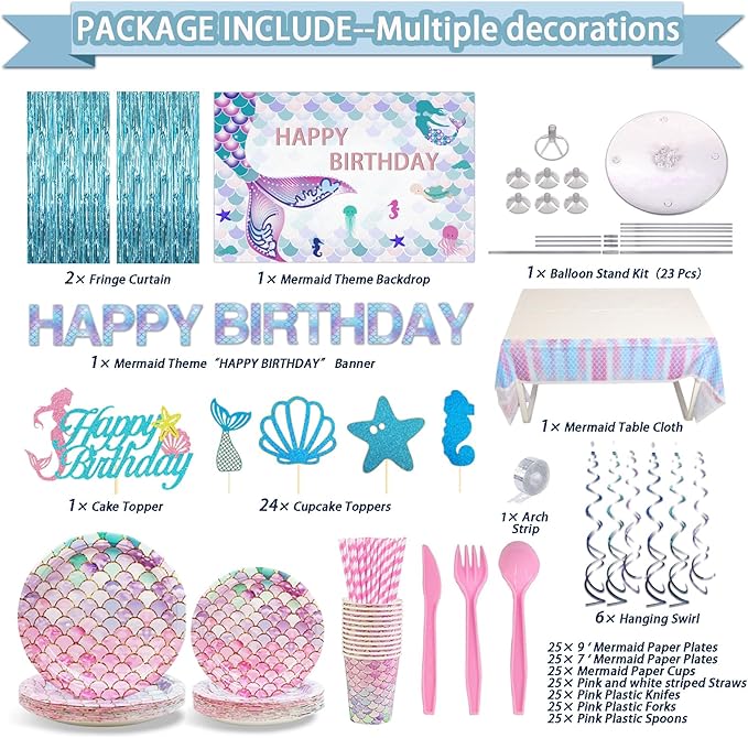 299 Pcs Mermaid Birthday Decorations Mermaid Party Decorations Kit