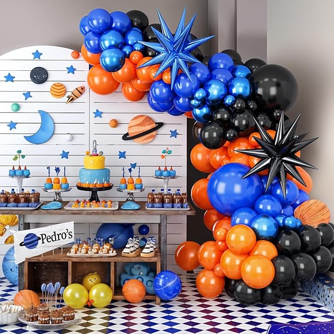 Black Orange Blue Balloon Arch Kit,Royal Blue Black Balloon Garland