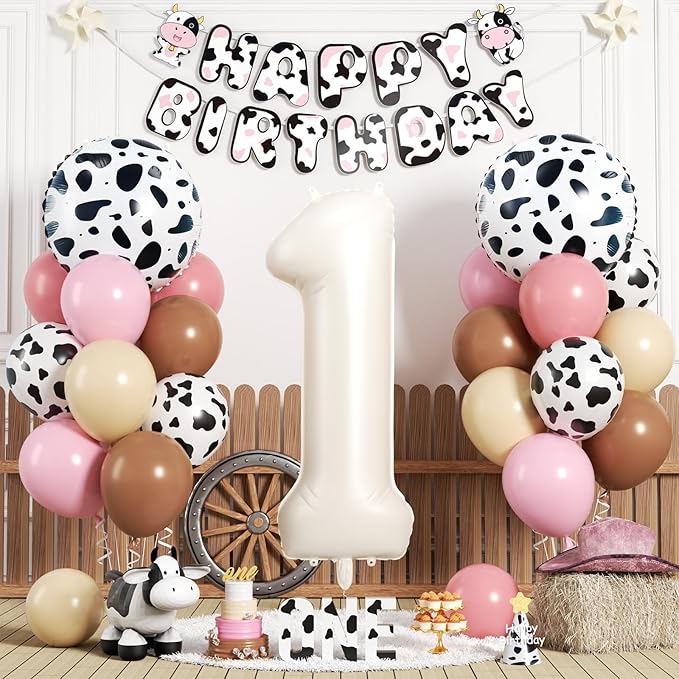 1st Birthday Decorations for Girls, 40 Inch Cream Number 1 Balloon,