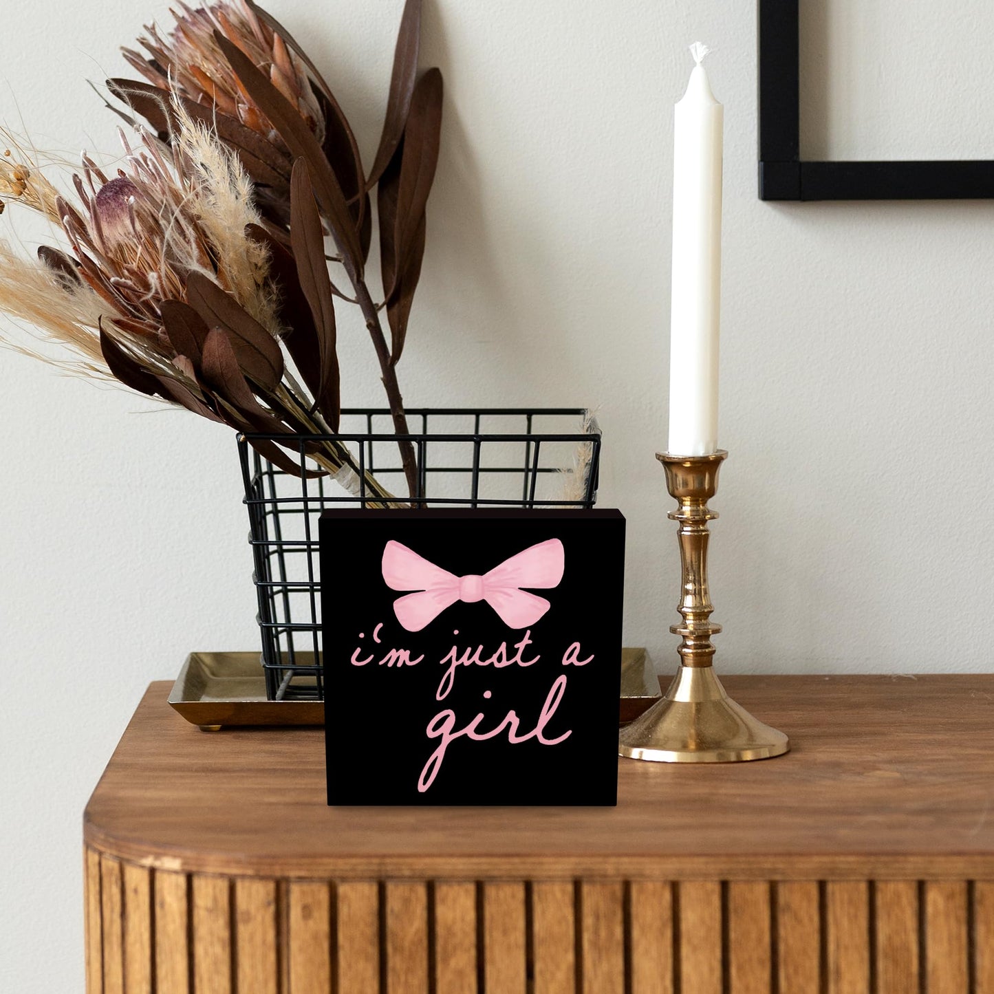 CUANFDDSF Trendy Black Pink Bow Coquette Room Decor Wooden Box Sign,