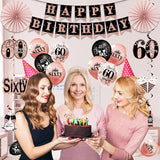 60th Birthday Decorations for Women 33pcs Black Rose Gold Happy 60th
