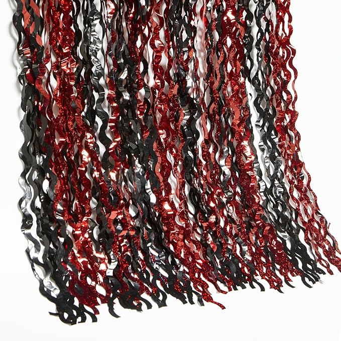 4 Pack Sparkle Red and Black Fringe Curtain - 3.3x6.6 Feet Tinsel