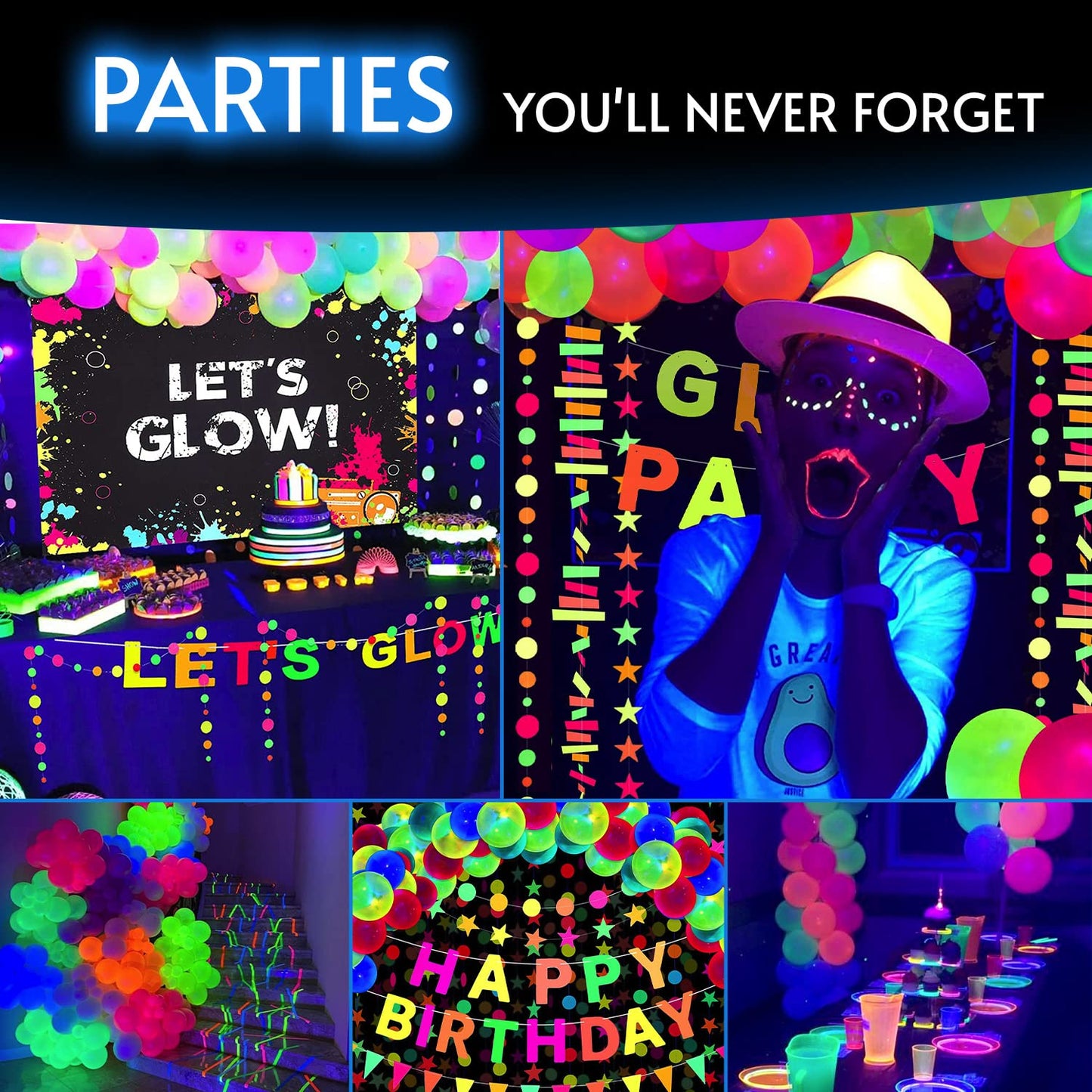 Glow King Neon Balloons - Fluorescent Neon Glow Party Balloons -