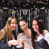 2 Pack 3.2ft x 8.2ft Black Tinsel Foil Fringe Curtain, Sparkle