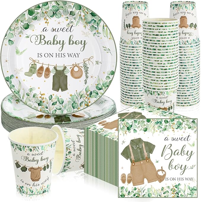 200 Pcs Greenery Baby Shower Paper Plates Napkins Cups Baby Shower