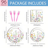 96Pcs Wildflower Plates and Napkins Spring Party Decorations Floral