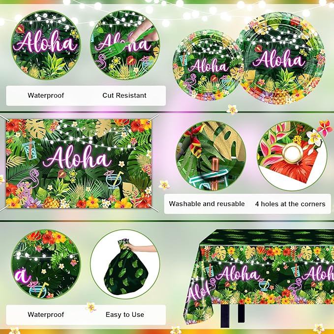 Hawaiian Aloha Party Decorations 204 Pcs Luau Party Decorations Kit