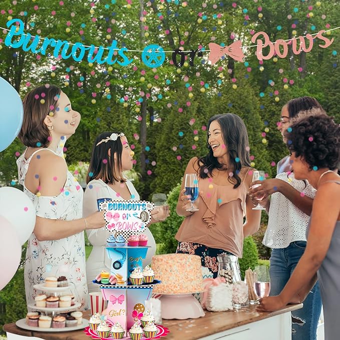Burnout or Bow Gender Reveal Party Cupcake Stand 2Pcs 3 Tier Racing