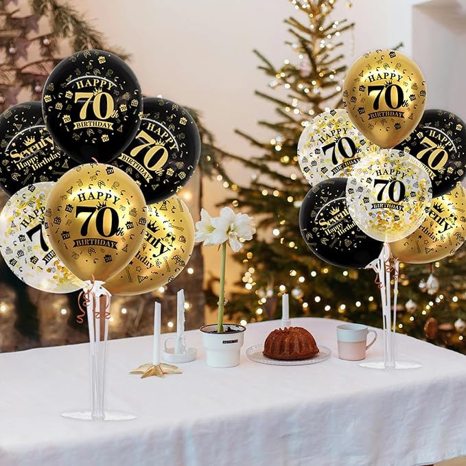 4 Set Black Gold Balloon Stand Kit for Birthday Decorations for 70th