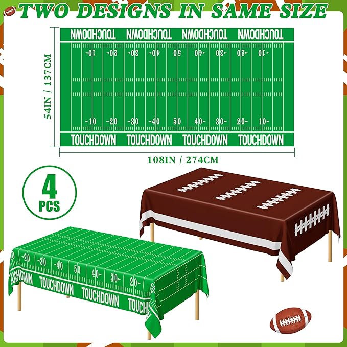 QZYL Football Party Supplies, Disposable Football Tablecloth, 4 PCS