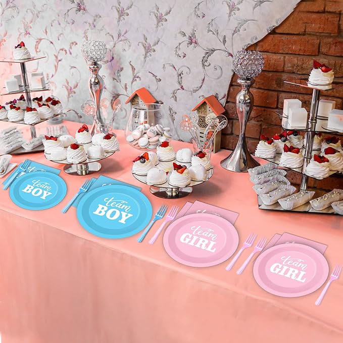 96 PCS Gender Reveal Party Supplies Gender Reveal Plates and Napkins