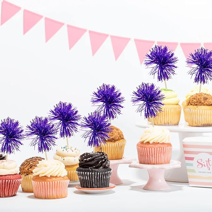 Gyufise 30Pcs Foil Firework Cupcake Toppers Sparkle Tinsel Cake #14