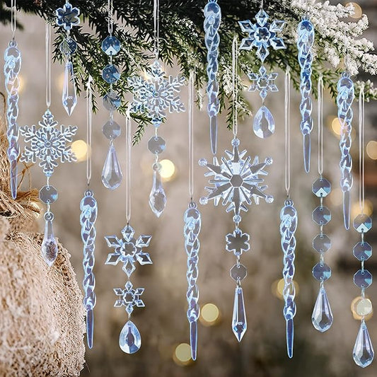 18pcs Crystal Christmas Ornaments for Christmas Tree Decorations-Blue