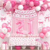 21st Pink Birthday Decorations for Women, Pink Bow Coquette Birthday