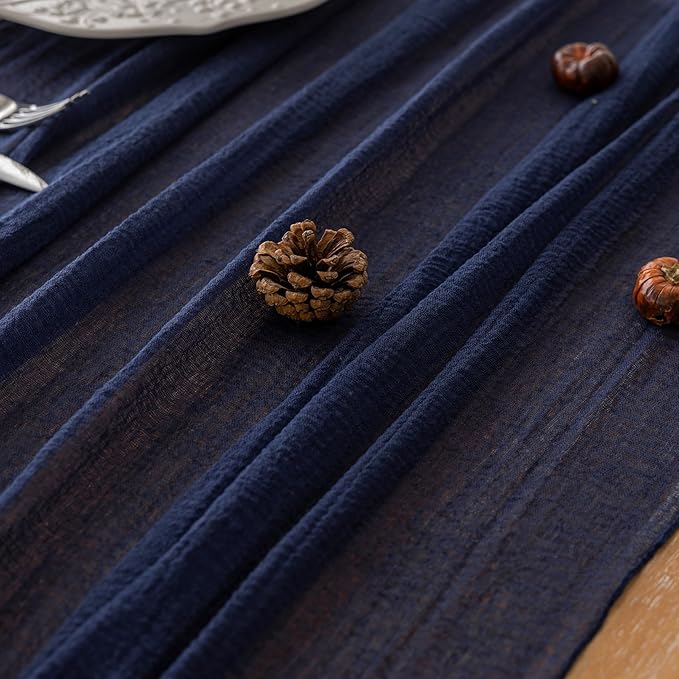 Keketoarrange Navy Blue Gauze Rustic Cheesecloth Table Runner 120