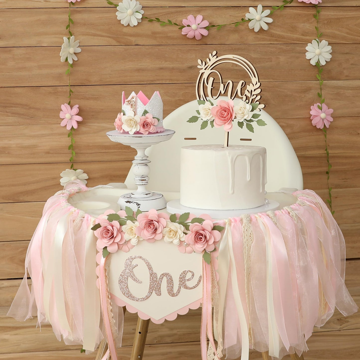 HODIHIWI Wildflower 1st High Chair Banner Birthday Decorations Fo Ligh