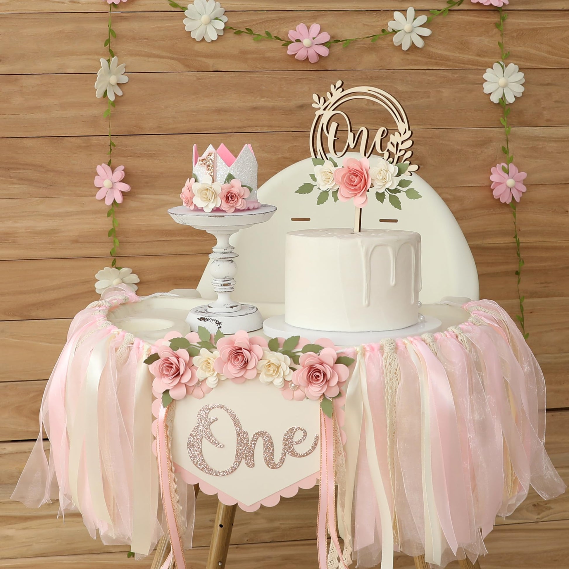 HODIHIWI Wildflower 1st High Chair Banner Birthday Decorations Fo Ligh