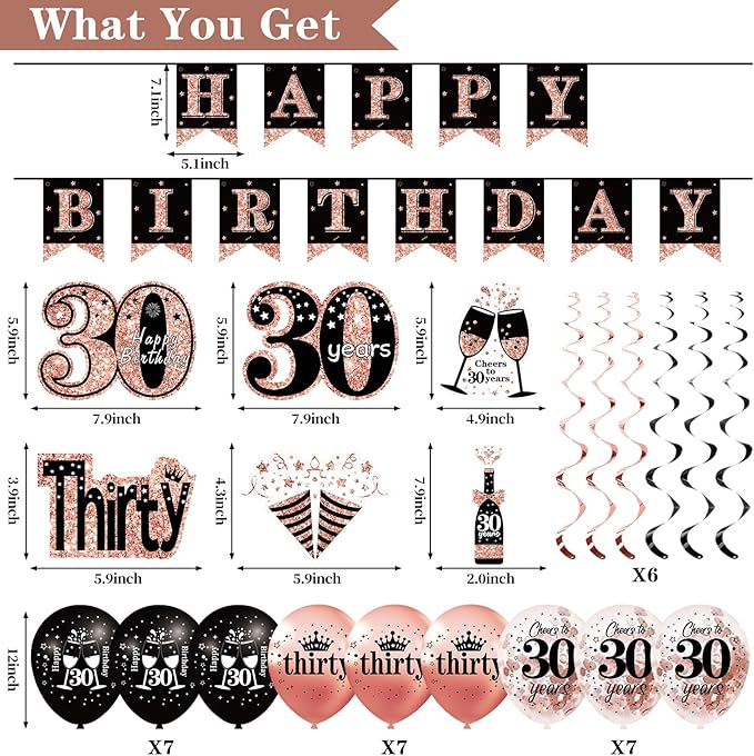 30th Birthday Decorations for Women 33pcs 30th Birthday Crown and