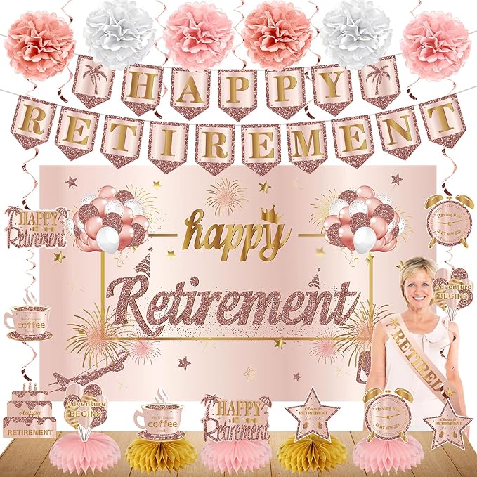 20PCS Retirement Party Decorations Kit for Women Pink Rose Gold