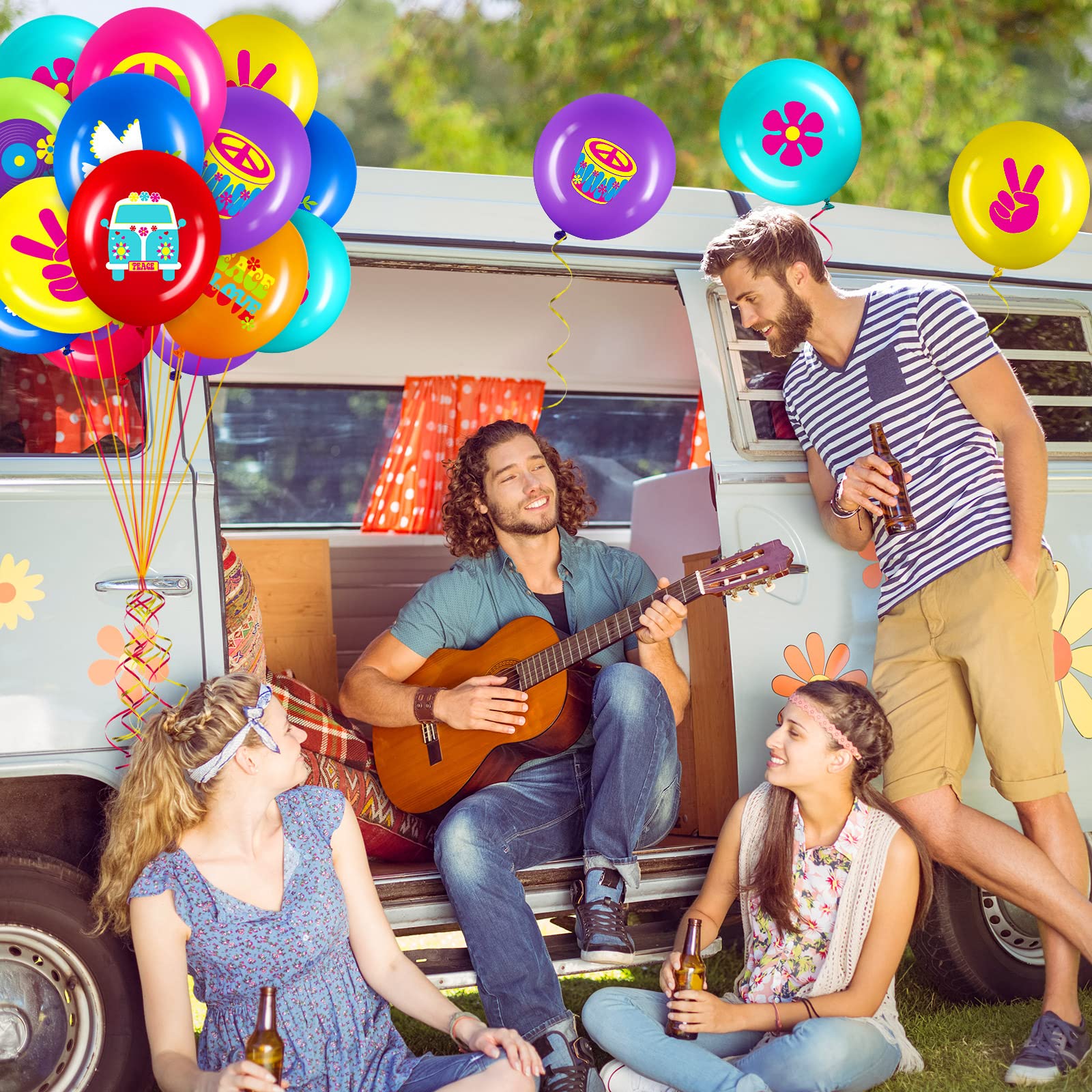 Aoriher 40 Pack 60's Hippie Balloons Party Decorations, 12 Inch Retro