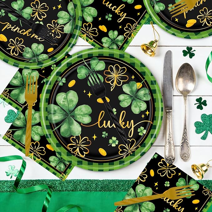 St Patricks Day Plates and Napkins Decorations 96PCS Lucky