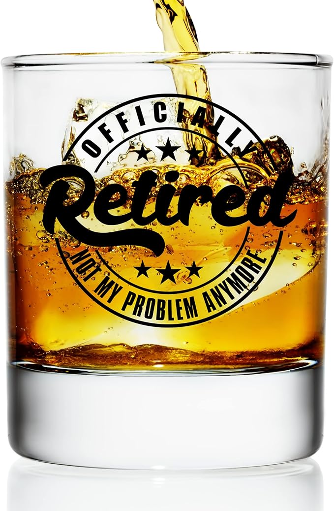 Retirement Gifts for Men Funny Whiskey Glass ‘Officially Retired Not