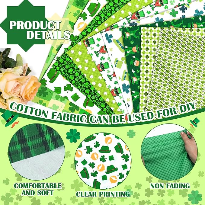 100 Pcs 10 x 10 Inch St Patrick's Day Fabric Squares Bundles Irish