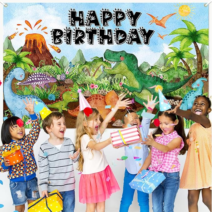 Avezano Dinosaur Birthday Banner for Kids Watercolor Dinosaur Happy