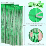 Voircoloria 3 Pack 3.3x8.2 Feet Green Foil Fringe Backdrop Curtains,