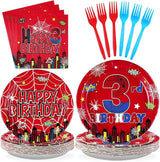 96Pcs Spider 3rd Birthday Decorations for Boys Super Theme Hero 3rd