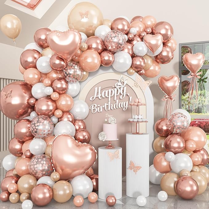 Rose Gold Balloons Garland Arch Kit 18 10 5 In Rose Gold Heart Foil