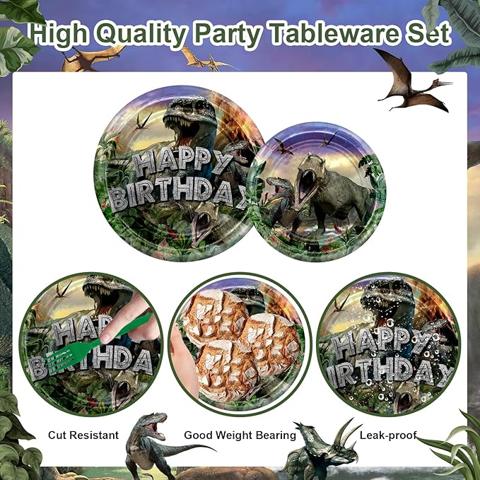 192 Pcs Dinosaur Birthday Party Supplies Jurassic Dinosaur Plates