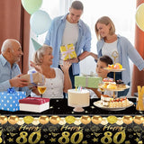 Uiorgui 2pcs 80th Birthday Tablecloth, Black Gold 80th Birthday
